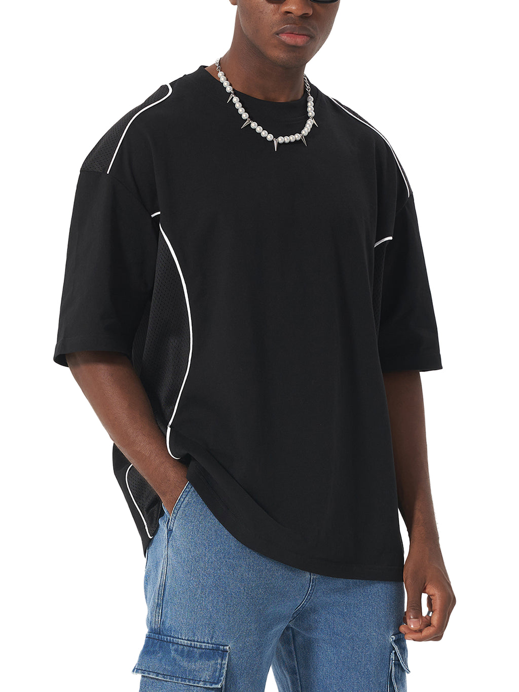 #8 Contrast Piped Panel T-Shirt