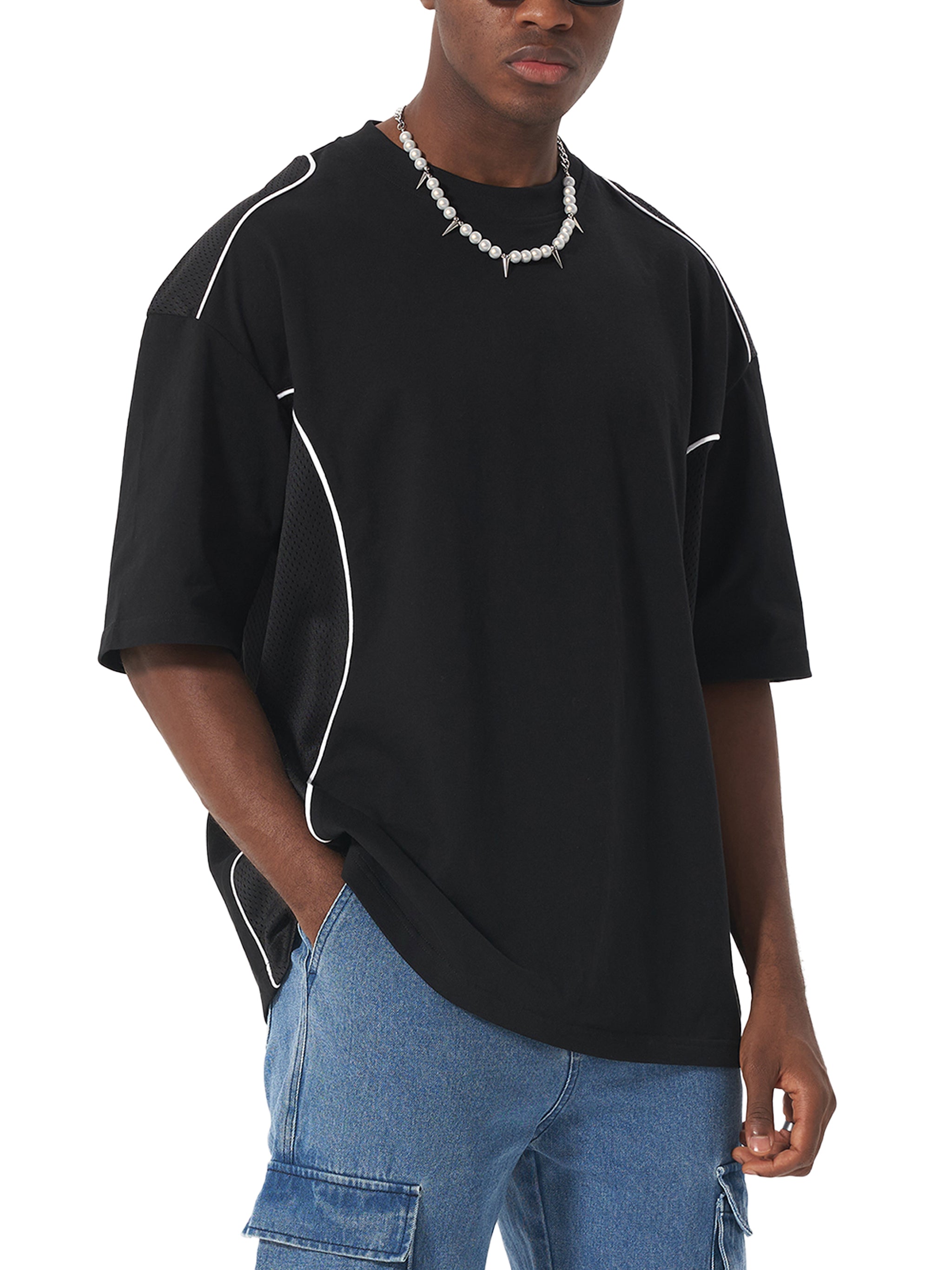 #8 Contrast Piped Panel T-Shirt