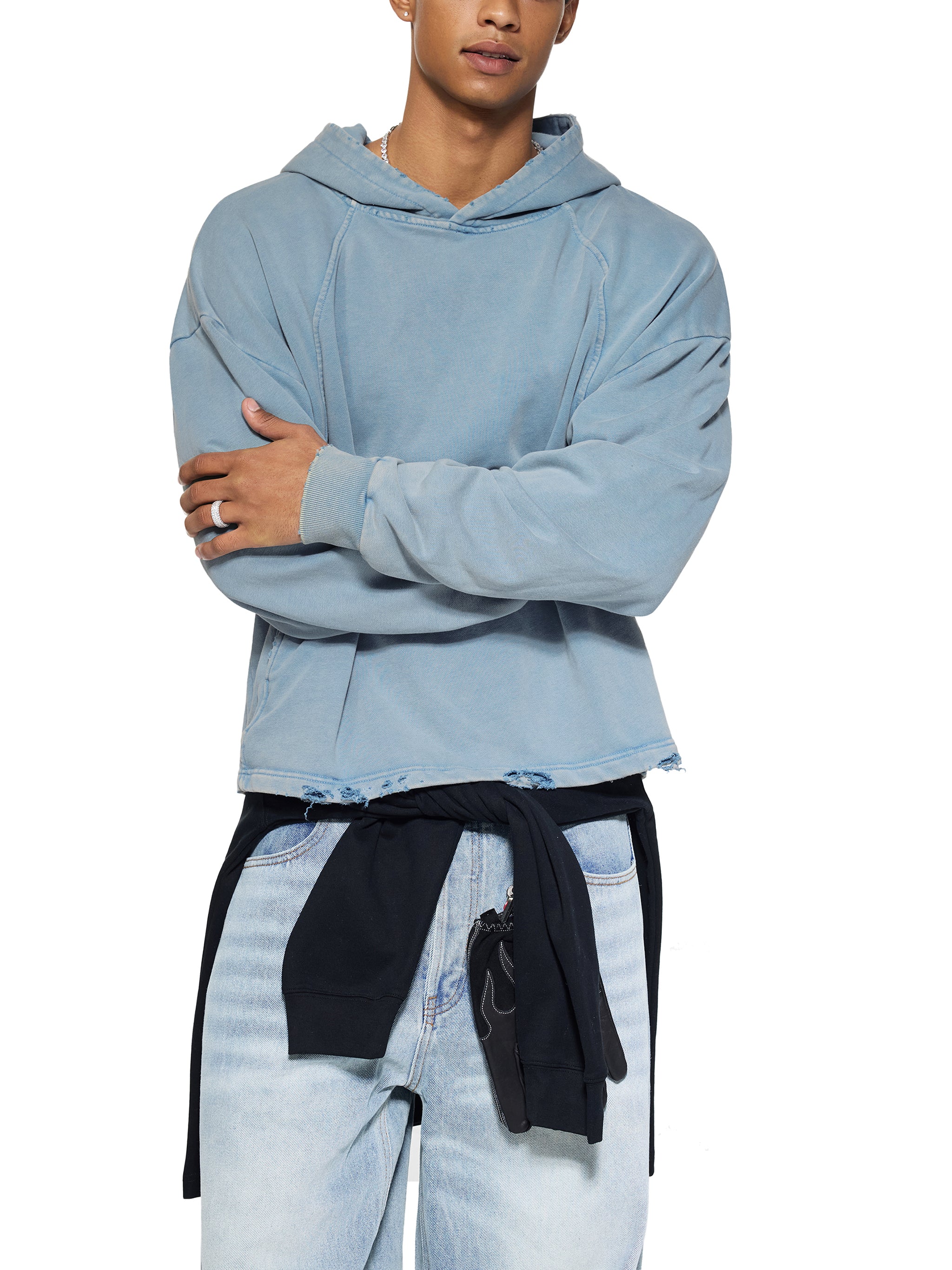 #9 Vintage Washed Frayed-Hem Hoodie